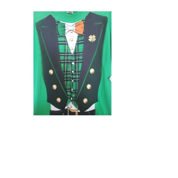Men's LUCKY Leprechaun Irish Green Vest & Bow Tie Graphic T-Shirt MEDIUM BNWT - Picture 4 of 5